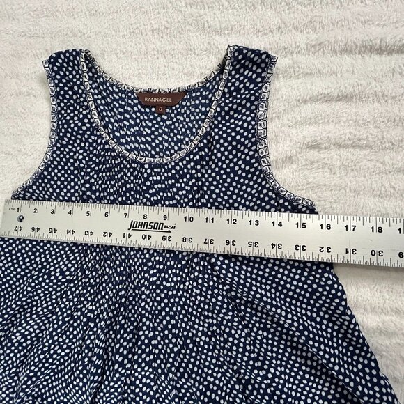 Ranna Gill Women's Sleeveless Ruffled Top Embroidered Hem Polka Dots Blue Size 0 - Picture 7 of 8